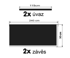 Závěsy zatahovací sólo černé / bambulky bílé